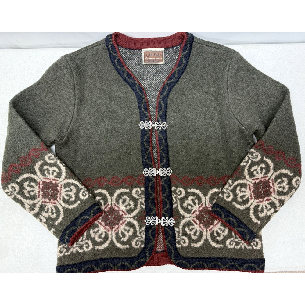 Vintage SONDRE Norwegian Design Knit Wool Cardigan Sweater Womens Medium (EU 38)